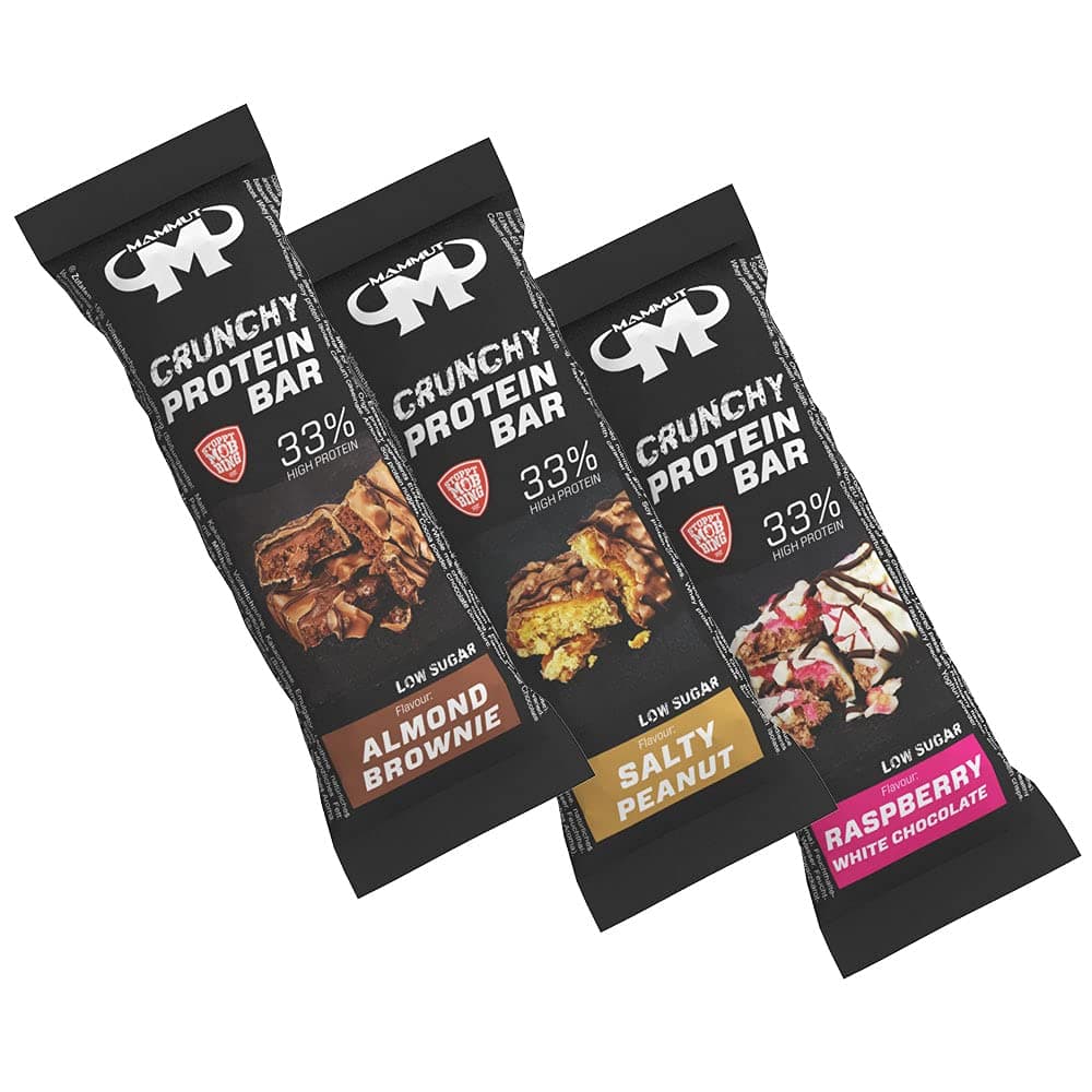 Mammut Nutrition Crunchy Protein Bar mit 15 g Protein und nur 1,3 g Zucker - MIX BOX - Almond Brownie, Salty Peanut & Rasberry White Chocolate - 12er Pack (12 x 45 g) MIX BOX 12 Stück (1er Pack)