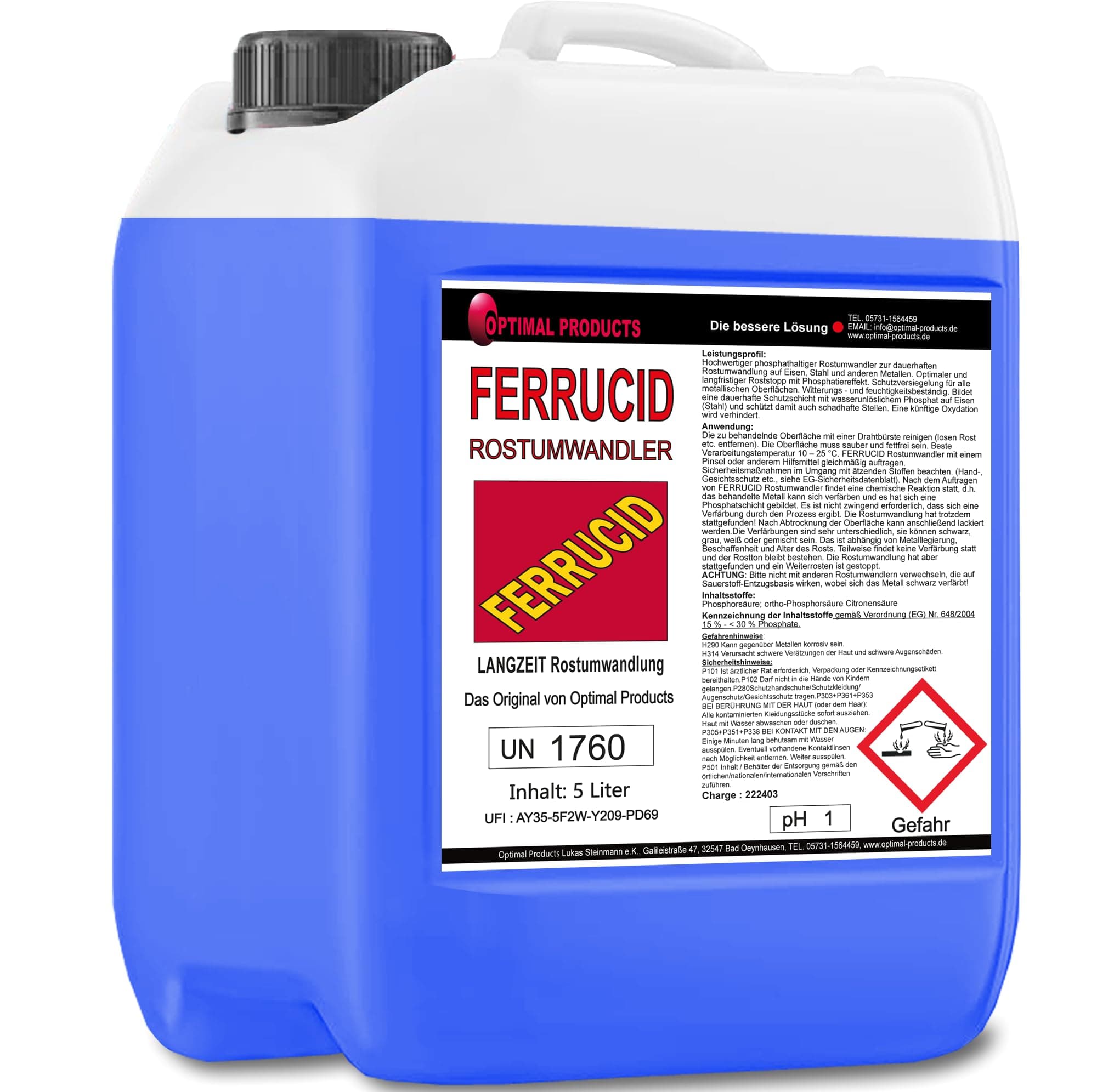 Optimal Products Rostumwandler 5l - Rostentferner und Rostschutz mit Phosphatiereffekt - Anwendbar auf allen metallischen Flächen - Sprühbar 5 l (1er Pack)