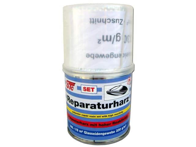 STC Reparaturharz Set 250g mit Glasfasermatte & Härter – Polyesterharz für GFK Reparatur, Karosserie, Boot, Auto, Modellbau – inkl. Spachtel und Mischbecher – Profi Laminierharz – Made in Germany