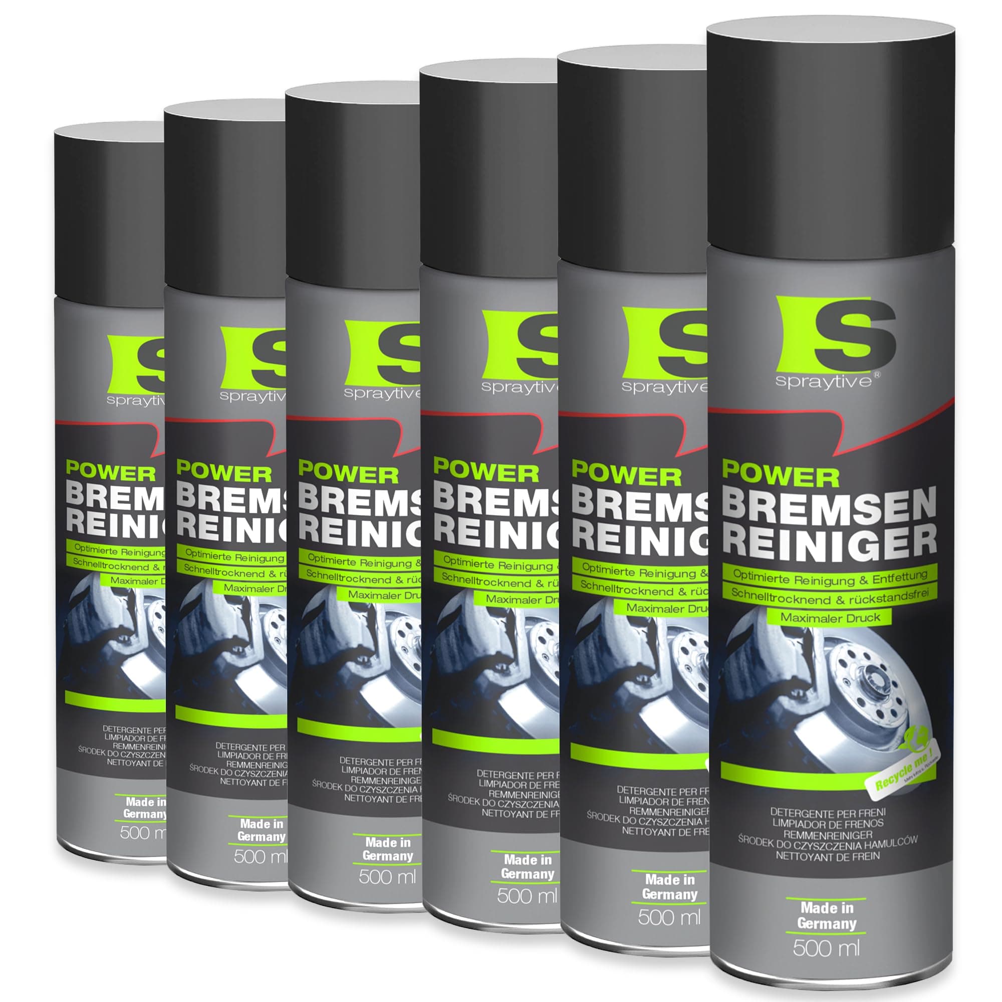 Spraytive 6 x 500ml Power Bremsenreiniger Spray - Hochwirksamer Industriereiniger und Kaltreiniger: Entfernt Schmutz, Öl, Fett, Rost und Bremsflüssigkeit – Made in Germany