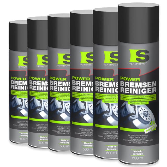 Spraytive 6 x 500ml Power Bremsenreiniger Spray - Hochwirksamer Industriereiniger und Kaltreiniger: Entfernt Schmutz, Öl, Fett, Rost und Bremsflüssigkeit – Made in Germany