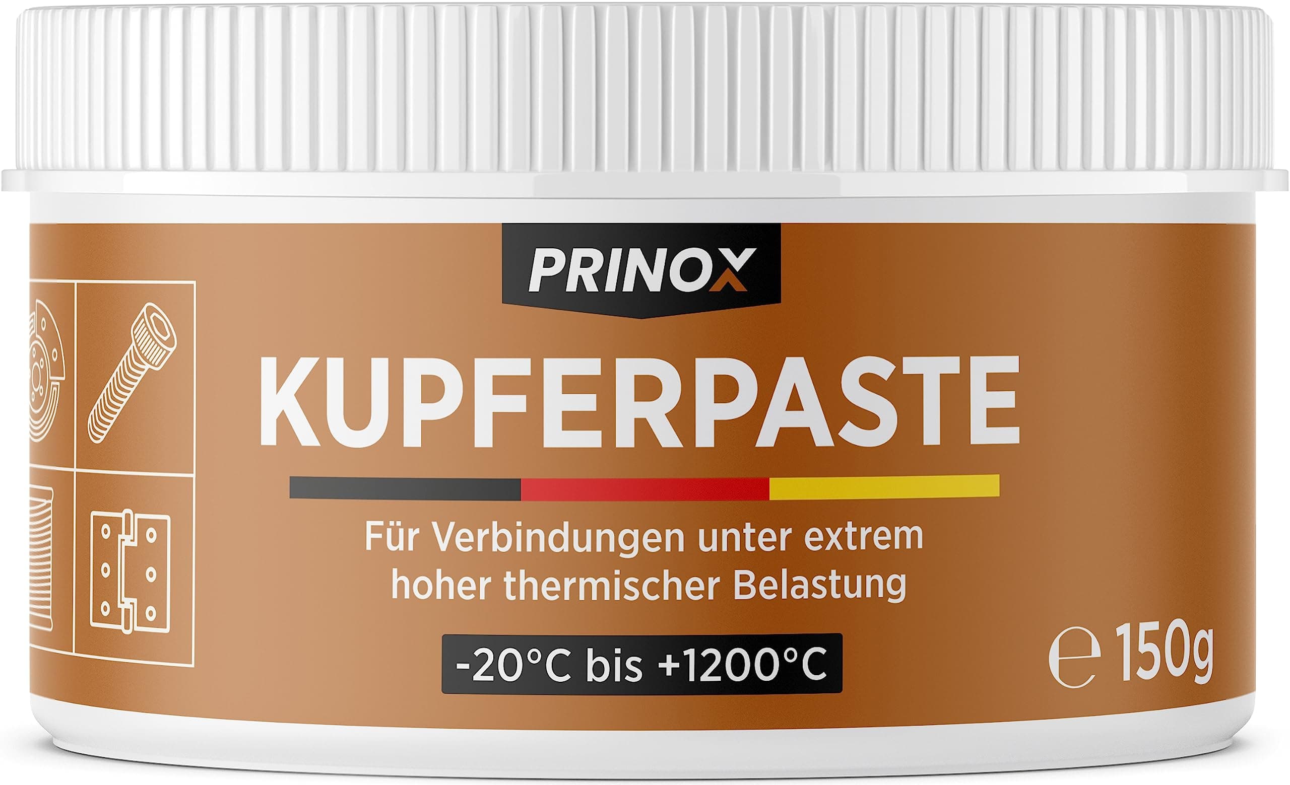Prinox Profi Kupferpaste 150g - Extrem Hitzebeständig bis +1200°C - Kupferfett Paste für KFZ Bremsen, Auspuff, als Schmierpaste für Schrauben, Bremspaste etc. 150 g (1er Pack)