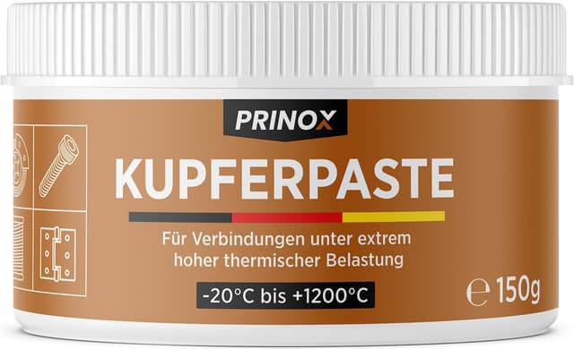 Prinox Profi Kupferpaste 150g - Extrem Hitzebeständig bis +1200°C - Kupferfett Paste für KFZ Bremsen, Auspuff, als Schmierpaste für Schrauben, Bremspaste etc. 150 g (1er Pack)
