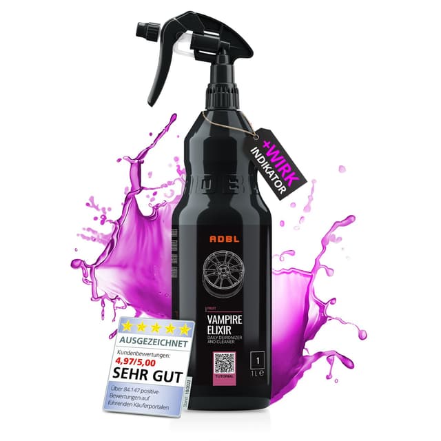 ADBL Vampire Elixir (1L) - Felgenreiniger & Flugrostentferer - säurefreier Reiniger mit Wirkindikator für alle Felgentypen wie Alufelgen, Stahlfelgen & Chromfelgen | schonender Auto Lackreiniger