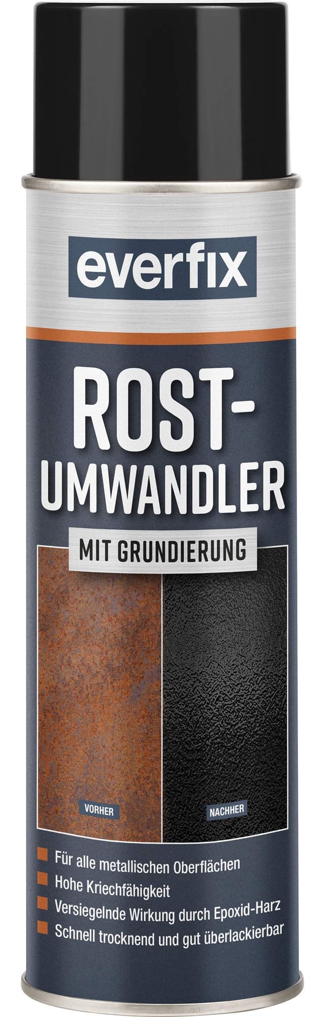 Everfix Rostumwandler Spray mit Grundierung (500 ml) Rostentferner für Metall - Rost entfernen an Auto, Fahrrad, Zaun, etc. 500 ml Spray