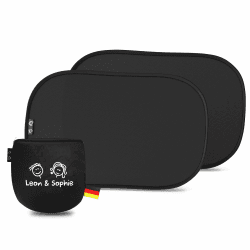 Sonnenschutz Auto Baby • ZERTIFIZIERTER UPF50+ UV-Schutz • DEKRA geprüft & KBA-zugelassen • Nachhaltiges & Hochwertiges GSM105+ Nylon • Doppelte Schutzwirkung • Sonnenschutz Auto Kinder ohne Saugnapf Angebot bei HelloDeals