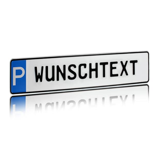 Finest Folia Individuelles Parkplatzschild 520x110mm mit P-Symbol aus Aluminium Wunschkennzeichen mit eigenem Text Wunschname für Parkplatz Schild (01 P - Wunschtext)
