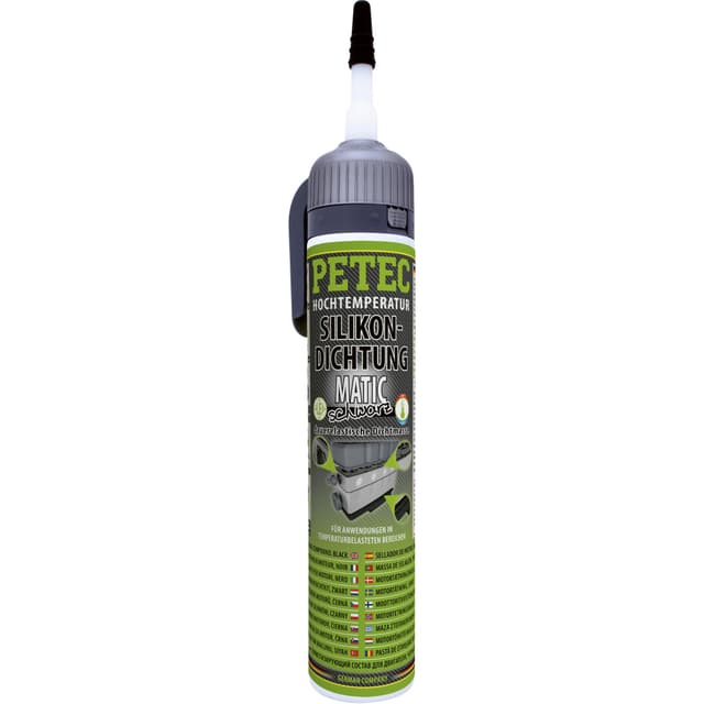 PETEC Hochtemperatur Silikon Dichtung MATIC in schwarz 200 ml Automatikdose Motor Dichtmasse KFZ & Wohnwagen Dichtmittel für Metall Kunststoff 97720