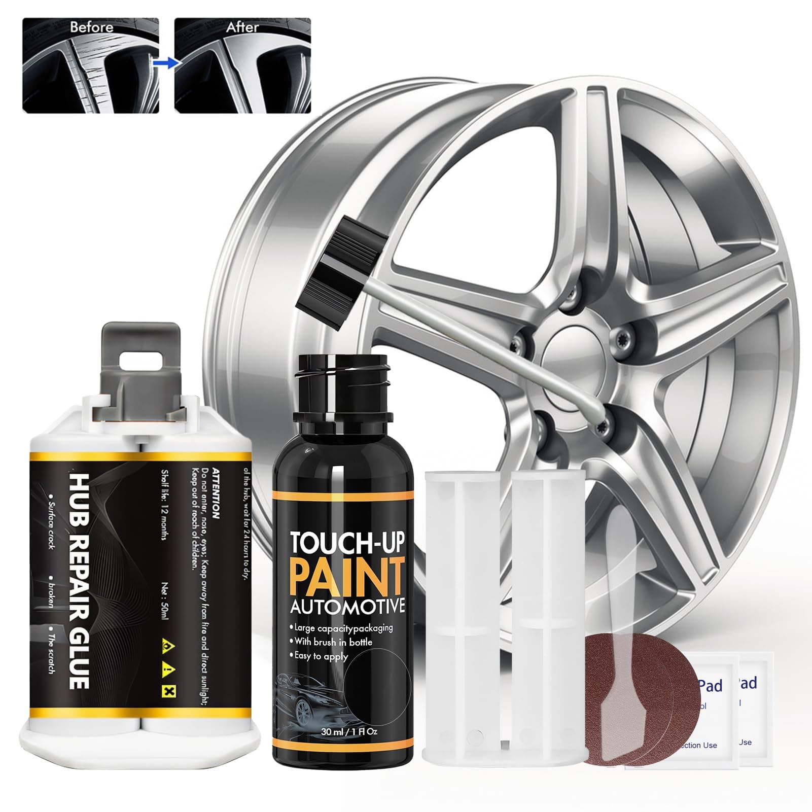 WEILAOK Alufelgen Reparatur Set, Alufelgen Lack, Felgen Reparaturset, Reifenreparaturse, Radreparaturkleber felgen Lack zur Reparatur von Kratzern, Dellen und Anderen Leichtmetallfelgen, Silbergrau