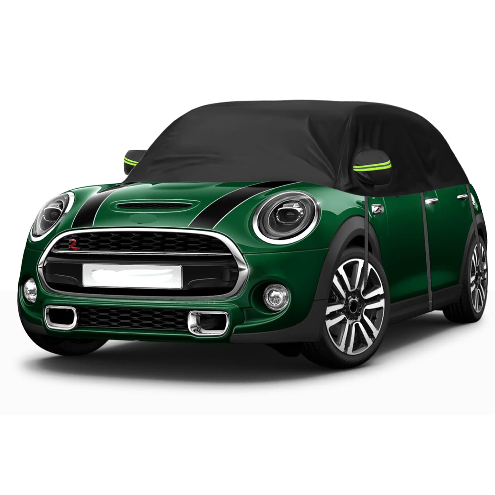Autoabdeckung Wasserdicht Ersatz für Mini Cooper 3 Door 2000-2025, Sonnenfest Hälfte Autoabdeckung, Halbgarage UV Beständige Halbe Auto Abdeckplane Staubdicht Schneefest Outdoor Indoor Schwarz Maßgeschneidert für Mini Cooper 3 door 2000-2025