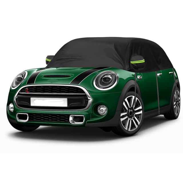 Autoabdeckung Wasserdicht Ersatz für Mini Cooper 3 Door 2000-2025, Sonnenfest Hälfte Autoabdeckung, Halbgarage UV Beständige Halbe Auto Abdeckplane Staubdicht Schneefest Outdoor Indoor Schwarz Maßgeschneidert für Mini Cooper 3 door 2000-2025
