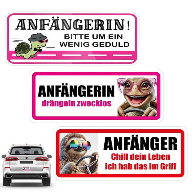 3 Stück Fahranfänger Magnet Schild 20 * 8cm Anfänger Schild Lustiges Lustiges Auto-Fahranfänger Aufkleber mit Spruch & witzigem Motiv Wasserdicht und Verschleißfest für Fahranfängerin Geschenk