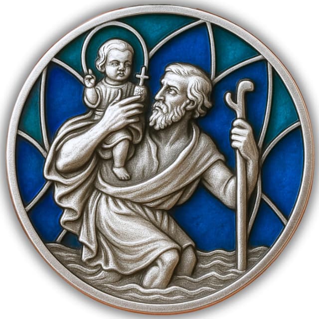 ELBKAISER – Christopherus Auto Magnet - Emailie Blau – Heiliger Christophorus Auto Plakette fürs Auto – Schutzpatron Autofahrer – Christophorus für Auto – Heiliger Christophorus Auto - Schutzengel Emaille blau