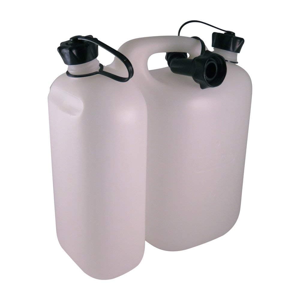 Oregon Economic Combi-Can, 5 + 3 Liter, Doppelkanister für Kraftstoff und Kettenöl, mit Mess-Skala und Sicherheitsverschluss, Transparent/Weiß (562408) weiß 5L + 3L Single