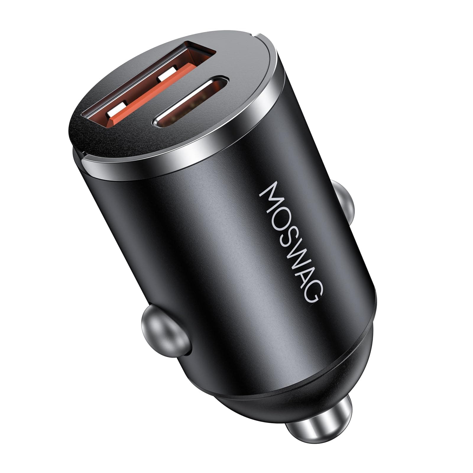 MOSWAG Zigarettenanzünder USB Ladegerät, Mini Autoladegerät USB C QC 3.0, Dual Ports Schnellladegerät Autoladegerät Für iPhone 16 15 Samsung Galaxy und Mehr 1 Pack Schwarz