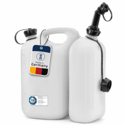 hünersdorff 824900 ECO / Doppelkanister / Kombikanister für Kraftstoff und Öl mit zwei Einfüllsystemen, 5,5 + 3 Liter, UN-Zulassung, Made in Germany, weiß Angebot bei HelloDeals