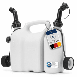 hünersdorff Doppelkanister/Kombikanister für Kraftstoff und Öl mit 2 Ablaufschläuchen, 3+1,5 Liter, UN-Zulassung, Made in Germany, Weiß, natur ohne Zubehör Natur (off-white or cream with a slight yellowish tint) 3 + 1,5 Ll Angebot bei HelloDeals