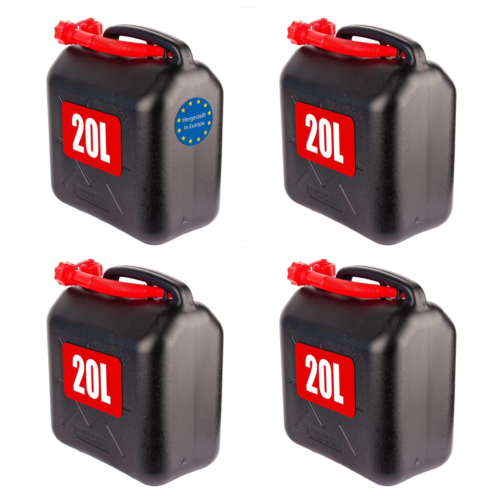 BigDean 4x Benzinkanister 20L mit flexiblem Ausgießer - Kraftstoffkanister für Benzin & Diesel - handlicher Kanister Dieselkanister UN-Zulassung Reservekanister - Made in Europa