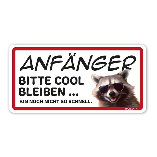 Auto-Magnet-Schild Fahr-Anfänger Motiv Waschbär I 20 x 10 cm I kfz769 Waschbär Rot I Anfänger Magnetschild