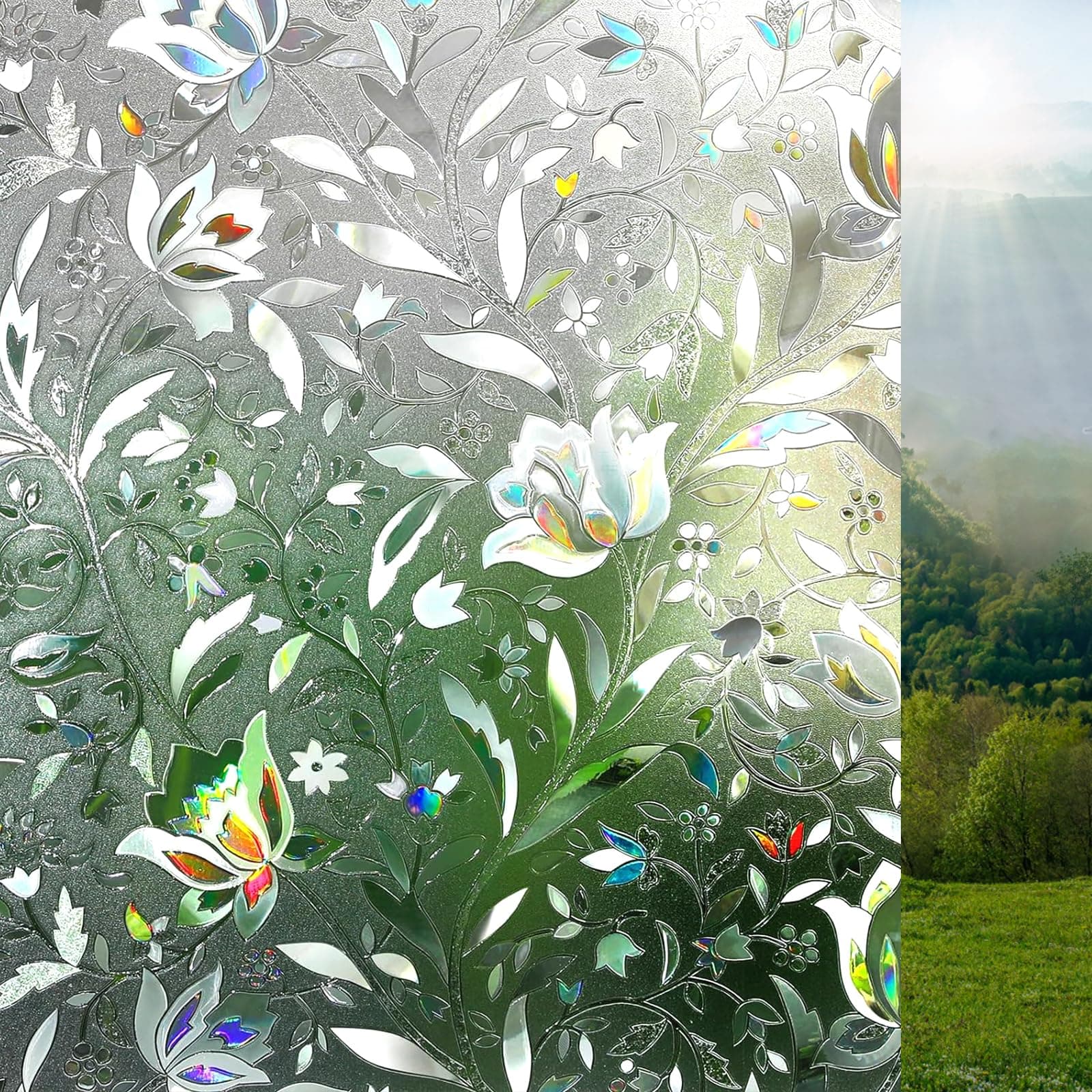 Lifetree Fensterfolie Blickdicht Selbsthaftende: Sichtschutzfolie 3D Regenbogen Fenster Dekorfolie Statisch Haftend ohne Klebstoff Anti UV Sonnenschutzfolie für Büro Wohnzimmer Blumen Tulpe 90x200cm Tulpen 90x200cm