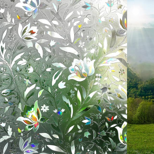 Lifetree Fensterfolie Blickdicht Selbsthaftende: Sichtschutzfolie 3D Regenbogen Fenster Dekorfolie Statisch Haftend ohne Klebstoff Anti UV Sonnenschutzfolie für Büro Wohnzimmer Blumen Tulpe 90x200cm Tulpen 90x200cm
