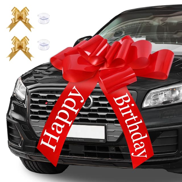 Tikplus Große Schleife für Auto 30 inch, Geschenkschleife Groß 76 x 80 cm, Rote Schleife Groß, Riesige Autoschleife mit Gold Kleine Schleifen und Saugnapf für Auto Deko Happy Birthday 18 Geburtstag