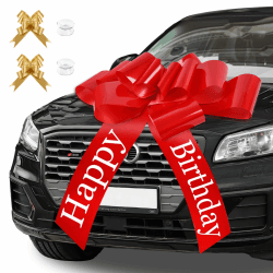 Tikplus Große Schleife für Auto 30 inch, Geschenkschleife Groß 76 x 80 cm, Rote Schleife Groß, Riesige Autoschleife mit Gold Kleine Schleifen und Saugnapf für Auto Deko Happy Birthday 18 Geburtstag Angebot bei HelloDeals