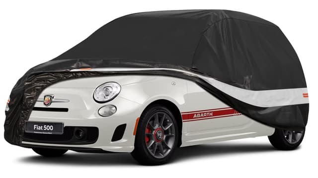 Holthly Autoabdeckung Passend für FIAT 500 Abarth 500 595(2010-2025) 10 Schichten Vollgarage Auto Abdeckplane 100% Wasserdicht Autoplane Outdoor Autogarage Staubschutz,Wind,Regen und UV Schutz Schwarz Passend für FIAT 500
