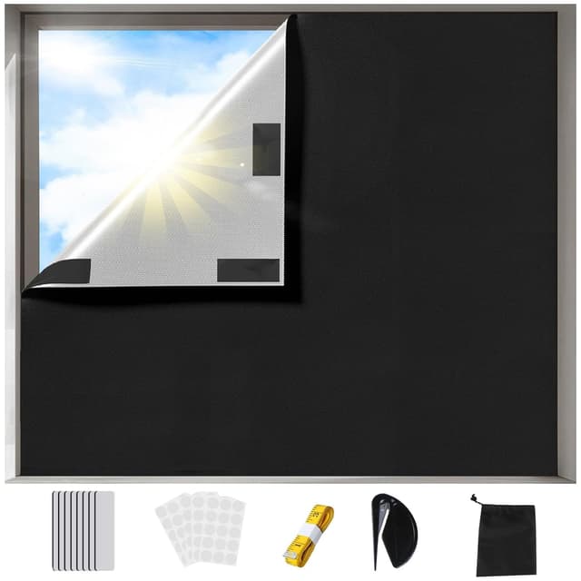 Fenster Verdunkelung Klettverschluss, 200x150cm Verdunklungsrollo Ohne Bohren, Verdunklungsfolie für Fenster Abdunkeln, Sonnenschutz Innen, Hitzeschutz Verdunklungsstoff, Verdunkelung Dachfenster