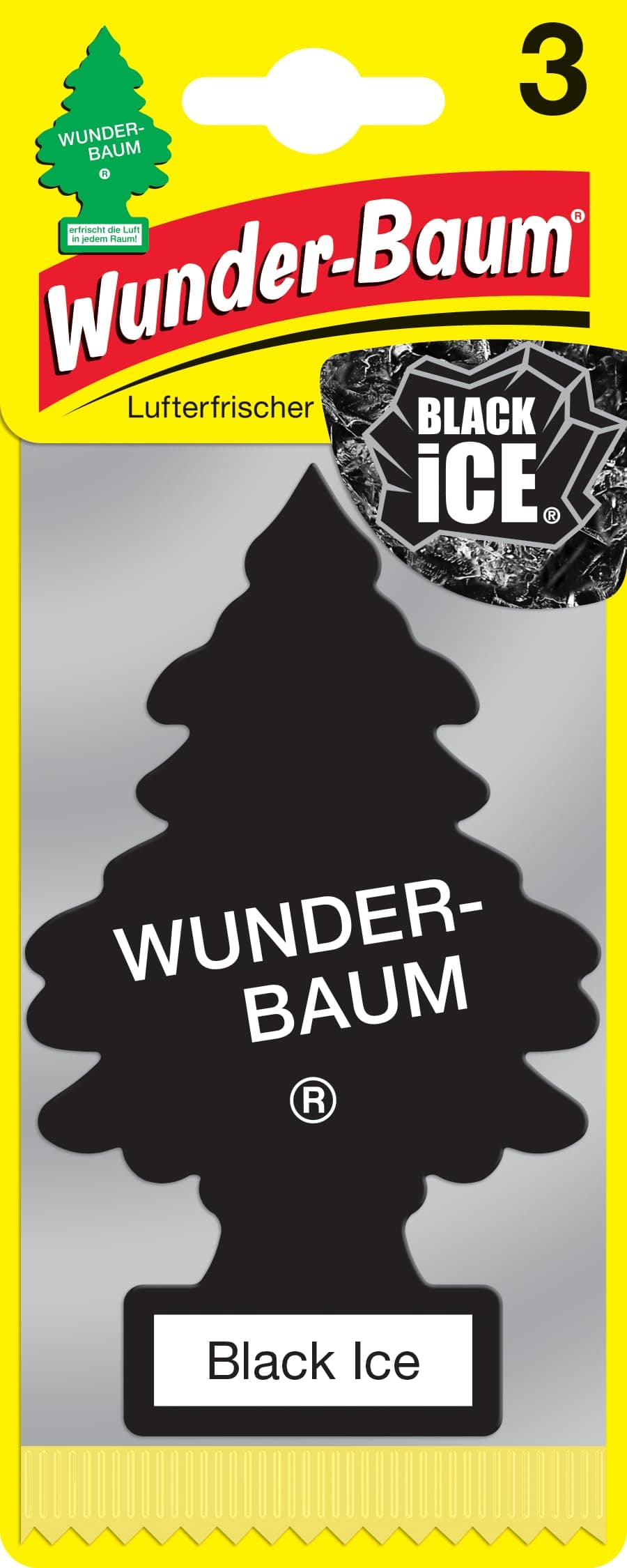 WUNDER-BAUM Auto-Lufterfrischer I Anhänger für langanhaltenden Duft im Auto oder zu Hause I Black Ice, 3 Stück