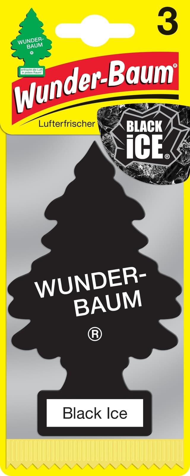 WUNDER-BAUM Auto-Lufterfrischer I Anhänger für langanhaltenden Duft im Auto oder zu Hause I Black Ice, 3 Stück