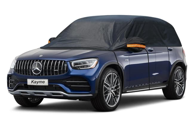 kayme Halbgarage Wasserdicht Atmungsaktiv Autoabdeckung. Halbabdeckung Autoplane für Regen Sonne Staub Schutz. PKW Abdeckplane Wetterfest, Faltgarage für SUV/4x4.(bis zu 460 cm) YM H4 - Für SUV Bis zu 460 cm Schwarz