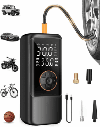 Elektrische Luftpump mit Akku, 150 PSI Luftpumpe für Fahrradpumpe, Tragbar Mini Kompressor mit Manometer & Doppelt-LED-Anzeige, 12V DC Elektrische Autoreifen für Autos, Motorräder, Fahrräder und Bälle Angebot bei HelloDeals