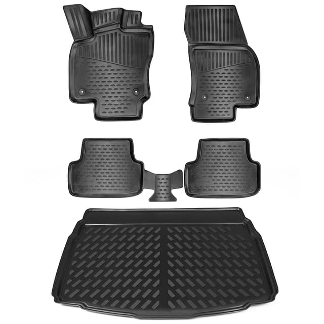 ELMASLINE 3D Gummimatten & Kofferraumwanne Set für VW T-ROC 2017-2025 unterer Ladeboden | Antirutsch mit hohem 5cm Rand | Passt Nicht in Cabrio!!