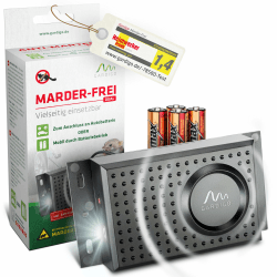 Gardigo® Marderschreck - Marder-Frei Dual mit Batterien I Mobile Marderabwehr für KFZ, Haus, Dachboden, Garage I Schall und Blitzlicht I Anschluss an 12V Autobatterie oder Batteriebetrieb möglich Angebot bei HelloDeals