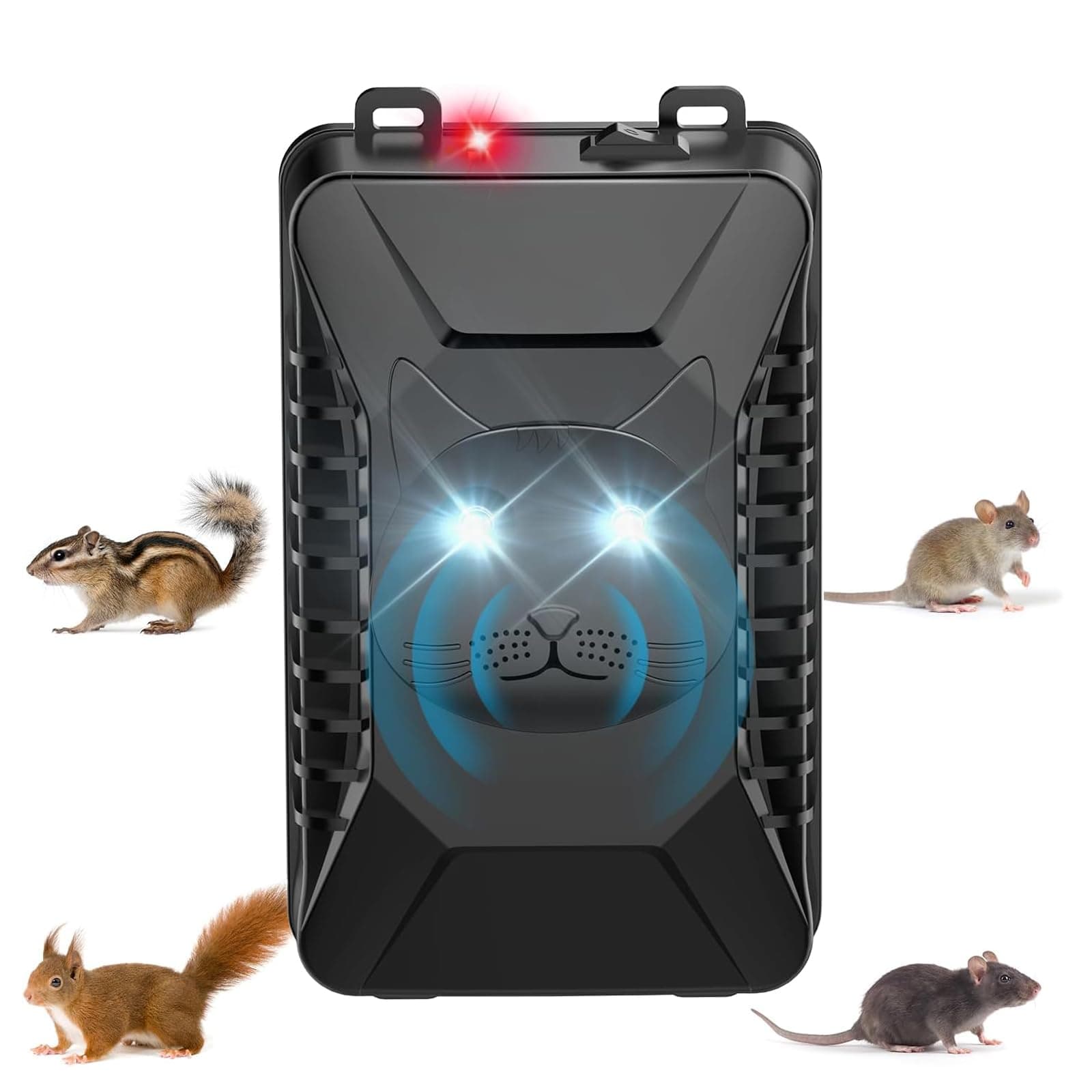 Marderschreck Auto, Effektive Ultraschall Marderabwehr mit Blinklicht, Marderschreck Anschluss USB oder Batteriebetrieb, Marderschutz für Motorraum, KFZ, Dachboden, Haus, Garten 13,3 x 11,8 x 4,1 cm
