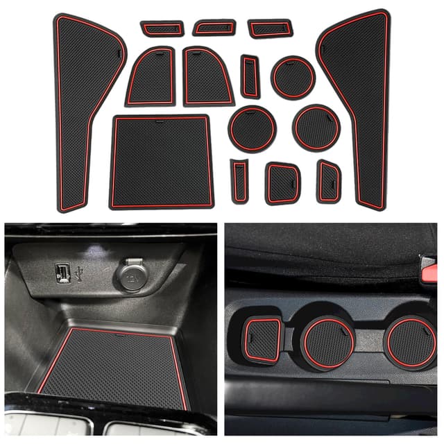 CDEFG Kompatibel mit Opel Corsa F 2020-2024 2025, Gummimatten Mittelkonsole Antirutschmatten rutschfest Becherhalter Gummi Matte Armlehne Corsa F Manuelle Bremse Zubehör (Rot)