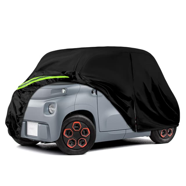 Vollgarage Autoabdeckung Ersatz für Citroen Ami/Rocks-e/Electric/FIAT Topolino 2020-2024, Auto Abdeckplane Autogarage Ganzgarage, Atmungsaktive Vollgarage Wasserdicht Reflexionsstreifen kompatibel with Citroen Ami Schwarz