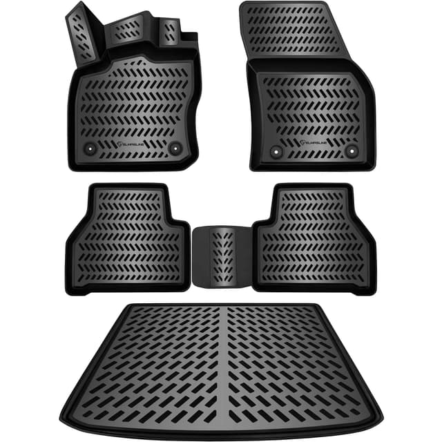 ELMASLINE Gummimatten & Kofferraumwanne Set für VW Caddy 5 (V) 2020-2025 | Nicht für Maxi/Grand (Langversion) und Cargo !! | Hoher Rand | Extra hoher 5cm Rand