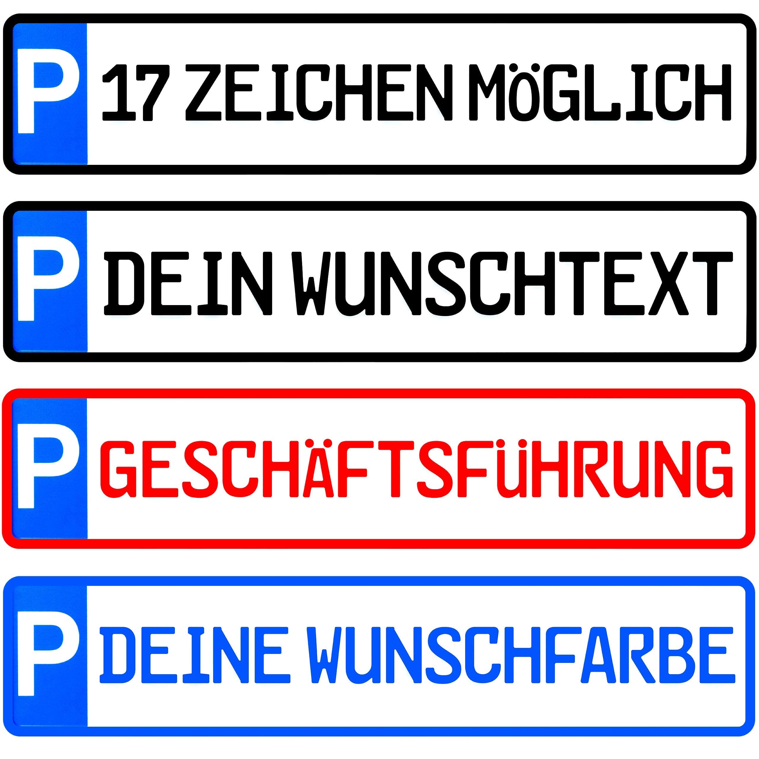 L & P Car Design Kennzeichen 1 Stück Parkplatzkennzeichen 17 Zeichen möglich Parkplatzschild individuell Wunschtext/Farbe/Bohrung/Parkplatz Kunden Besucher Privat Wunschprägung