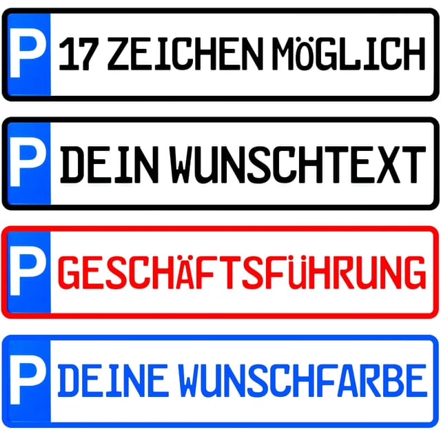 L & P Car Design Kennzeichen 1 Stück Parkplatzkennzeichen 17 Zeichen möglich Parkplatzschild individuell Wunschtext/Farbe/Bohrung/Parkplatz Kunden Besucher Privat Wunschprägung