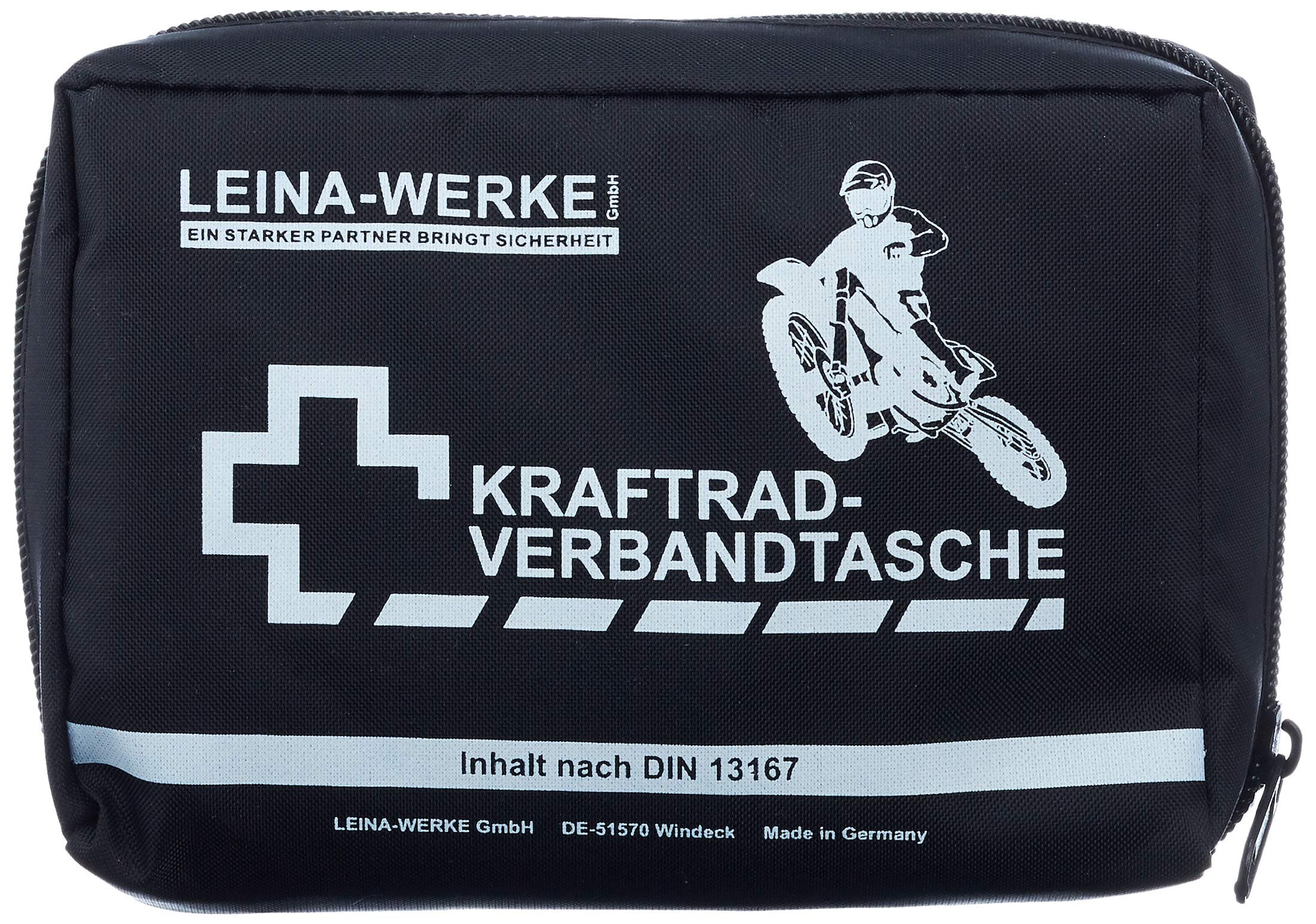 LEINA-WERKE REF 17010 Leina Kraftrad-Verbandtasche, Inhalt DIN 13167, schwarz Without vectro Black/White