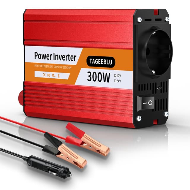 TAGEEBLU 300W Auto Wechselrichter, Spannungswandler DC 12V auf 230V AC mit 1 Steckdosen, Aufladen KFZ Ladegerät mit Zigarettenanzünderstecker