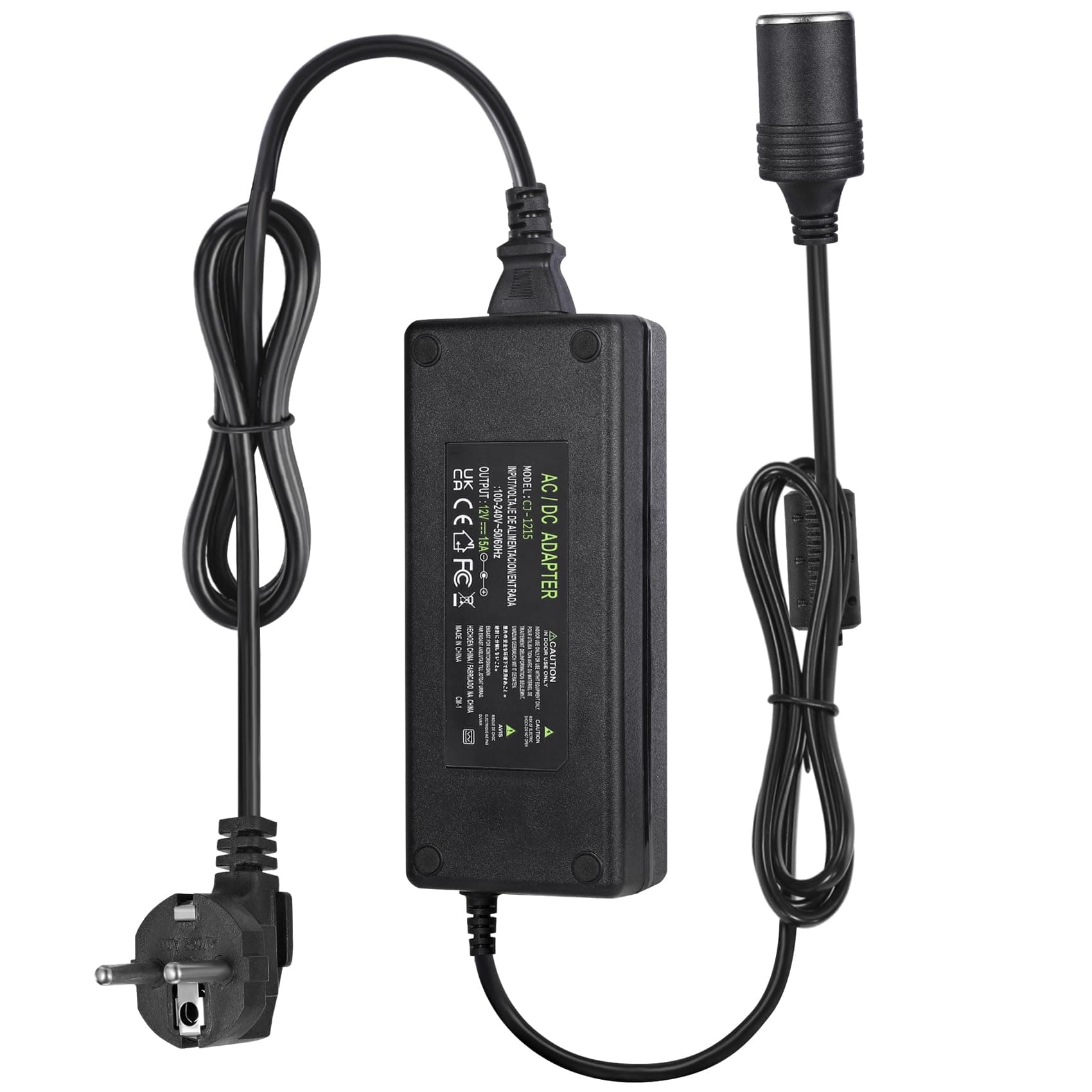12V 15A KFZ Netzadapter,AC zu DC Spannungswandler 240V Auf 12V, 15A 180W Wechselrichter Adapter mit Zigarettenanzünder Buchse,KFZ-Netzteil Adapter für Reifenfüller,Autokühlschrank,Autostaubsauger-180W 12 V 15 A – Split-Typ