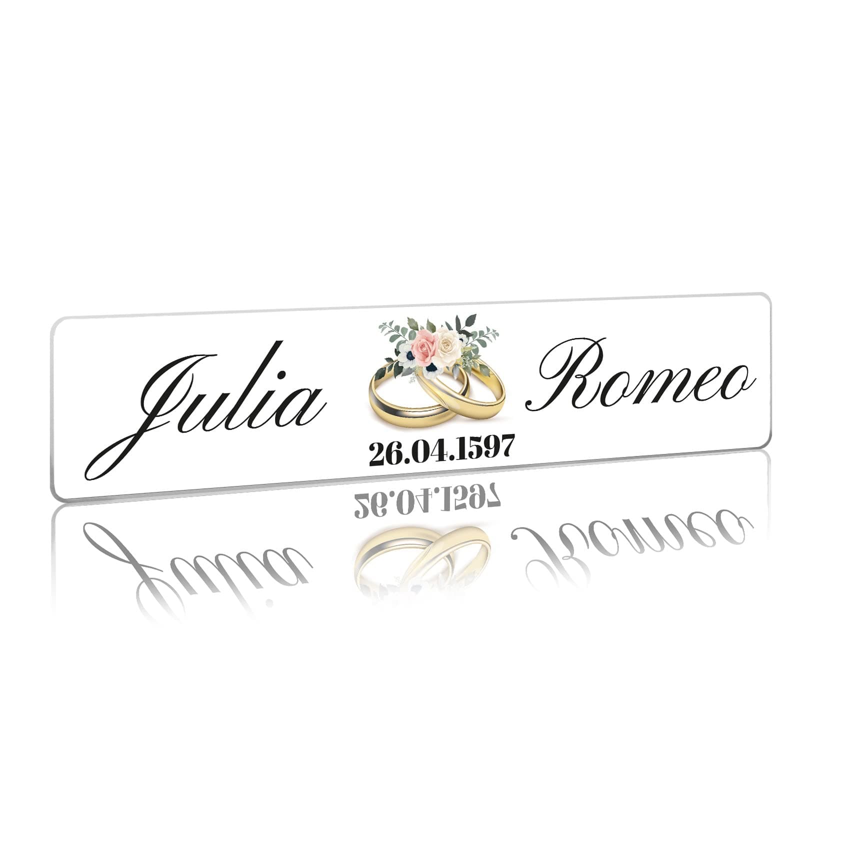 Hochzeitskennzeichen Kennzeichen Aufkleber Hochzeitsauto mit Datum + Namen Brautpaar Wunschname Hochzeit Auto Deko Schild selbst gestalten (01 Goldene Ringe, Kunststoff Kennzeicheneinleger) Kunststoff Kennzeicheneinleger 01 Goldene Ringe