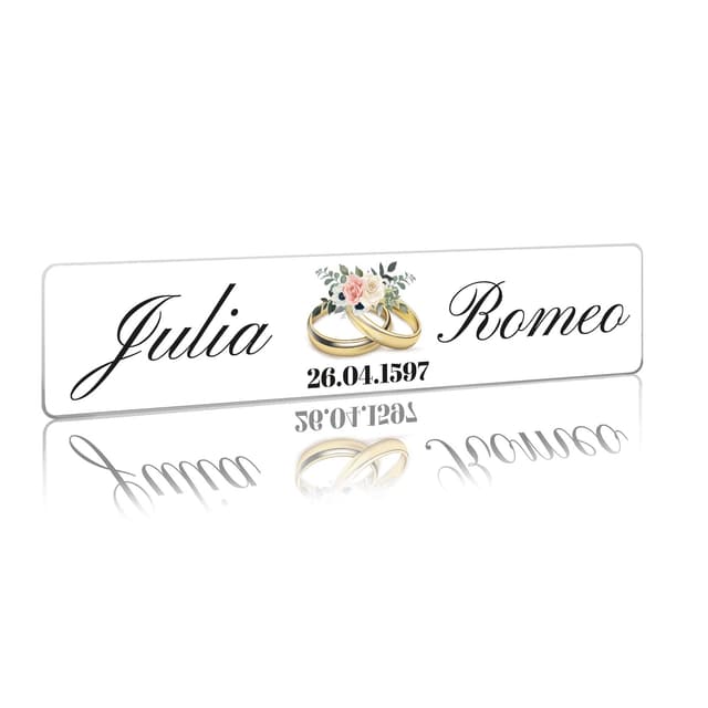 Hochzeitskennzeichen Kennzeichen Aufkleber Hochzeitsauto mit Datum + Namen Brautpaar Wunschname Hochzeit Auto Deko Schild selbst gestalten (01 Goldene Ringe, Kunststoff Kennzeicheneinleger) Kunststoff Kennzeicheneinleger 01 Goldene Ringe