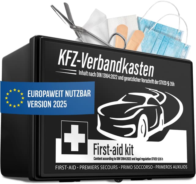 HELDENWERK Auto Verbandskasten 2025 europaweit einsetzbar & geprüft (StVO konform) - KFZ Erste-Hilfe-Set Verbandskasten DIN 13164 zertifiziert - PKW Verbandkasten Tasche, Erste Hilfe Kasten