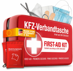 KFZ Verbandstasche nach aktueller Norm 2025 inkl. Beatmungstüchern - Auto Verbandskasten europaweit nutzbar - Erste Hilfe Set neue Norm DIN 13164:2022 (StVO konform) Angebot bei HelloDeals