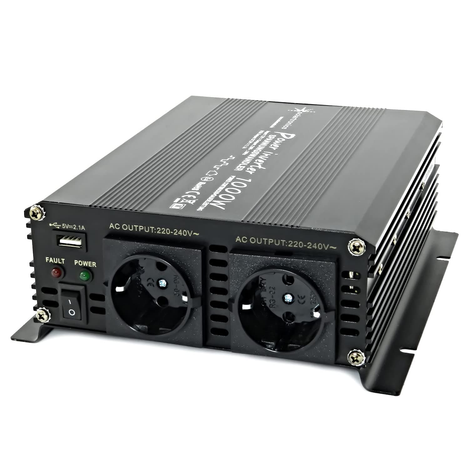 SOLARTRONICS Spannungswandler NM1000 12V 1000 Watt SCHWARZ - 2000 Watt Spitzenleistung - Wechselrichter 12v auf 230v - Blei- oder AGM-Batterie kompatibel - mit Schuko- & USB Anschluss Single