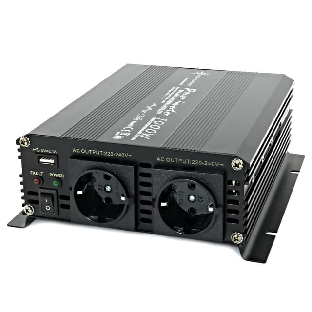 SOLARTRONICS Spannungswandler NM1000 12V 1000 Watt SCHWARZ - 2000 Watt Spitzenleistung - Wechselrichter 12v auf 230v - Blei- oder AGM-Batterie kompatibel - mit Schuko- & USB Anschluss Single